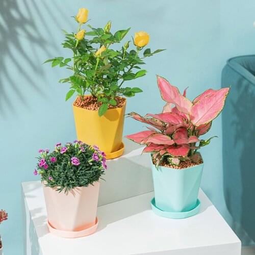 Nordic Minimalist Geometry White Imitation Ceramic Plastic Flower Pot Office Desktop Balcony Household Home Decoration Planter