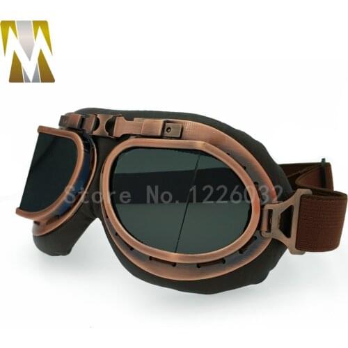 Classic Bronze Motorcross Helmet Goggles Glasses With Smoking Lens Retro Jet Helmet Eyewear For Cafe Racer Dirt Bike