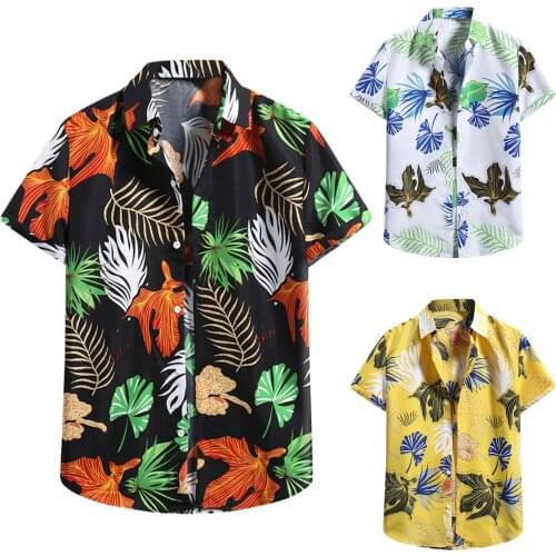 Summer Mens Hawaiian Shirts Tropical Leaf Printed Short Sleeve Beach Flower Shirt Plus Size Casual Shirts For Mens Ropa Hombre