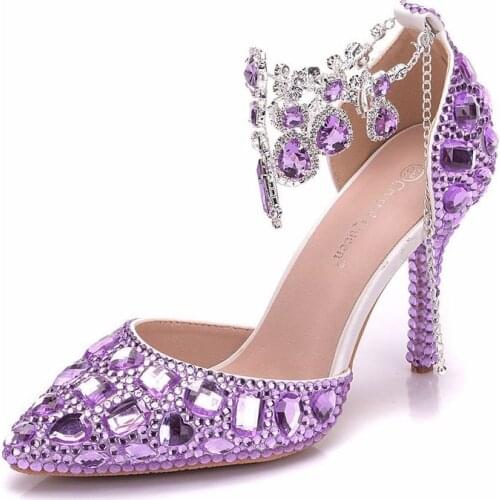 Hot Selling Women Shoes Pumps Dress purple Buckle Strap Hollow Pointed Toe Thin Heels 9CM High Heels Shoes Womens Wedding Shoes