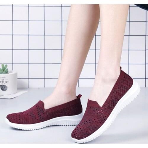 Summer Womens Loafers Knitted Mesh Ladies Ballet Flats Breathable Female Shoes Creepers Women Slip On Cotton Shoes Sneakers