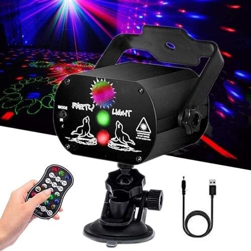 60 Patterns Mini DJ Disco Light Party Stage Lighting Effect Voice Control USB Laser Projector Strobe Lamp for Wedding Christmas