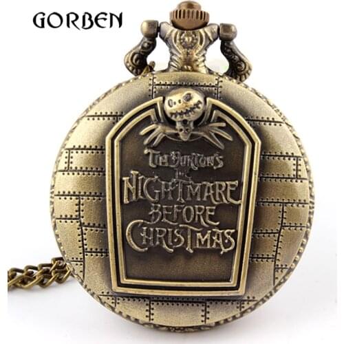 Vintage Nightmare before Christmas Quartz pocket watch with chain necklace pendent men watch Relogio De Bolso