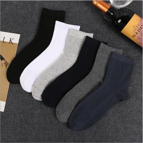 Men Solid Cotton Ankle Socks Boys Black White Grey Navy Charcoal Dark Grey Crew Socks Business Men Winter Short Socks 6Pairs/lot