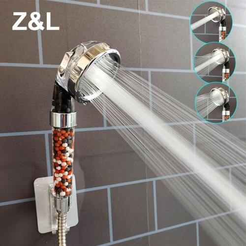 Z&L 3 Modes Adjustable Water Saving High Pressure Hand Anion Balls Mineral Filter Spa Bathroom Shower Head