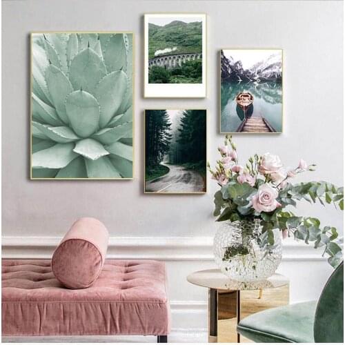 Scandinavian Boat Lake Canvas Poster Nature Nordic Style Landscape Wall Art Print Painting Decorative Picture Living Room Decor