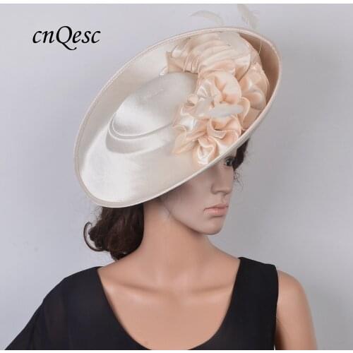 NEW Nude beige Large saucer base fascinator sinamay womens hat Formal dress Satin hats for Wedding Races Church Kentucky Derby