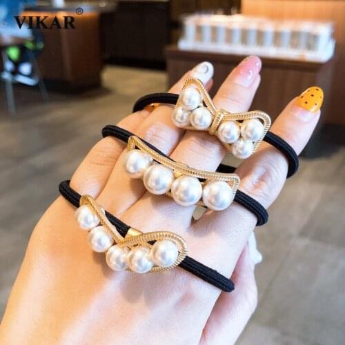 New Women Elegant Love Pearl Elastic Hair Band Girls Sweet Hair Tie Simple Ponytail Holder Rubber Bands Fashion Hair Accessories