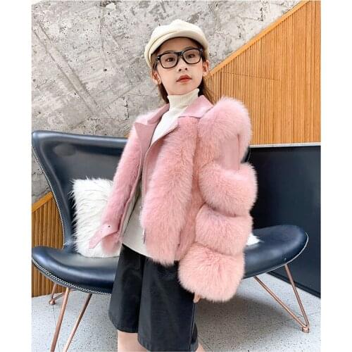 New girls Genuine real natural fox fur coat with sheep skin child fashion fur jacket kids warm winter outwear