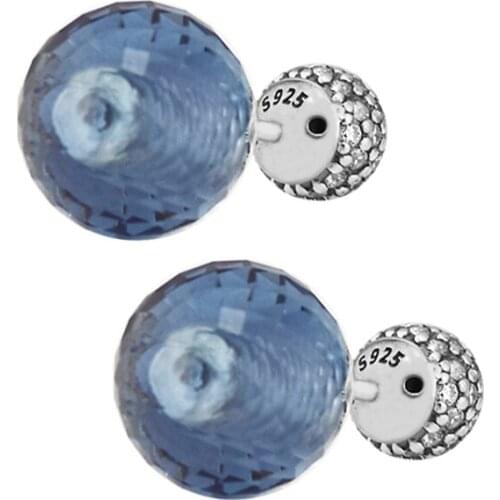 Wholesale Sterling Silver 925 Earring Women Midnight Blue Crystal Shimmering Stud Earings Fashion Jewelry pendientes mujer