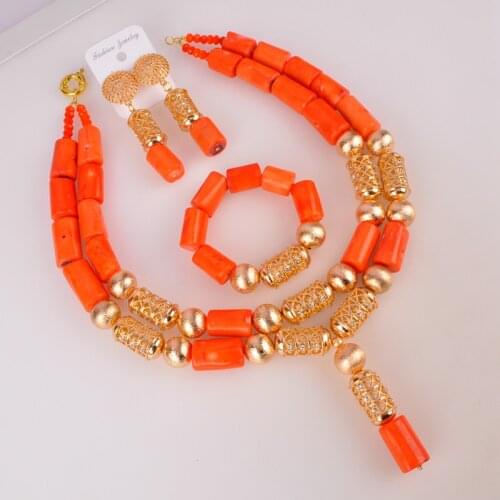 Orange Nigerian Wedding Coral Beads Nigeria Shipping African Coral Jewelry Sets for Women and Men