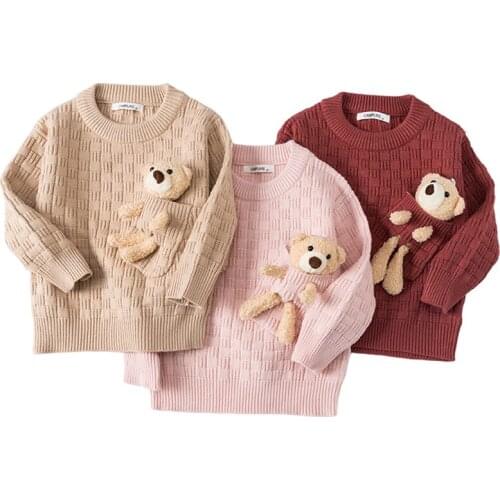 Autumn Winter Baby Girl Boys Sweater Childrens Three-Dimensional Bear Pullover Sweater Toddler Kids Clothing Knitted Clothes