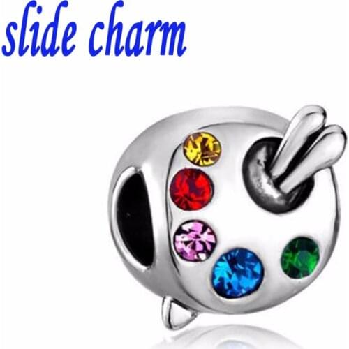 Slide charm Free shipping New European painting palette fashion charm beads fit Pandora bracelet