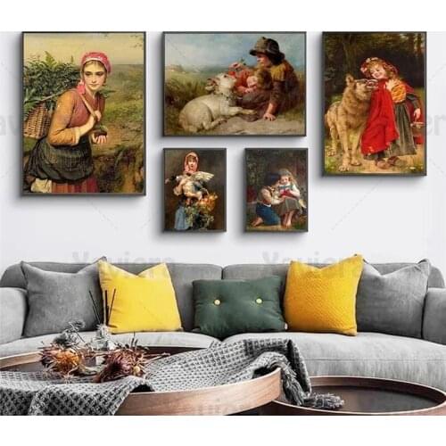 Modern Wall Art Village Life Figure Oil Painting Canvas Poster and Print Nordic Style Home Decor Bedroom Living Room Wall Decor