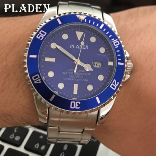 Luminous PLADEN Mens Watches Blue Fashion Waterproof Dive Stainless Steel Quartz Watch Luxury Latest Clocks Relogio Masculino