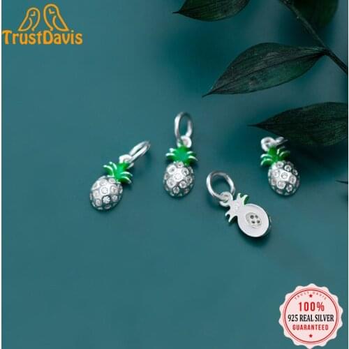 TrustDavis Real 925 Sterling Silver Fashion Pineapple CZ Charm Pendant Handmade DIY Accessories Fine Jewelry Wholesale HY239