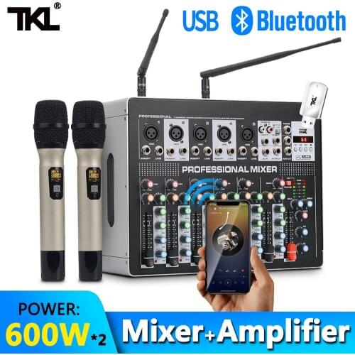 TKL DSP8 7 Channel Mixer Amplifier With Wiress Microphone DJ Sound Mixing Console with USB 48V Phantom Power For karaoke Stage
