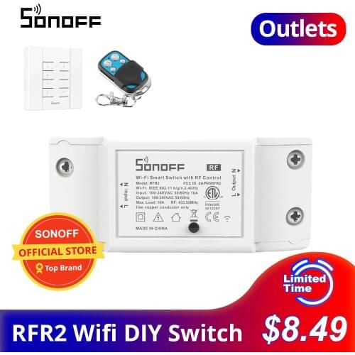 SONOFF Outlets RFR2 Wifi Breaker Moudle DIY Wifi/433MHz RF Remote Control Switch Smart Home Automation Works With sonoff RM433