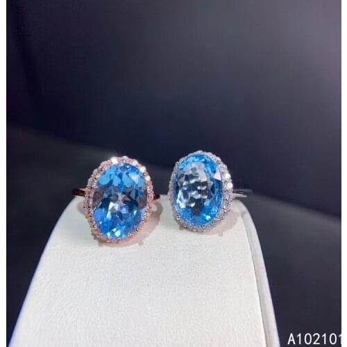 KJJEAXCMY fine jewelry S925 sterling silver inlaid natural blue topaz girl classic ring support test Chinese style with box