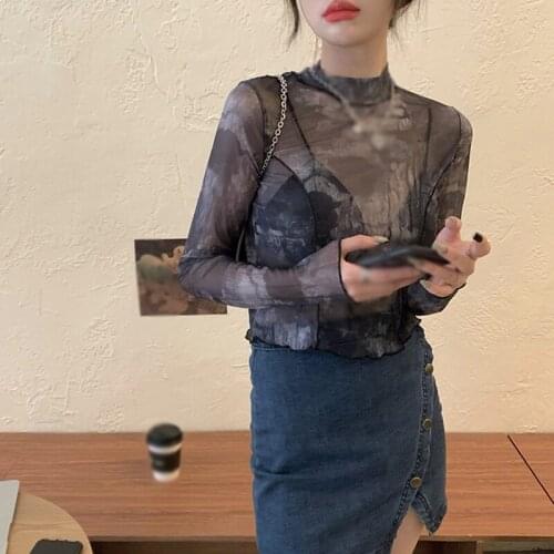 Women Long Sleeve T-shirts Summer Bottoming Tops Slim Short Tees Sunscreen Summer Wear Clubwear