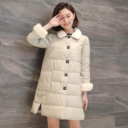 Womens Down Jacket Winter Genuine Leather Jacket Women Sheepskin Coat Mink Fur Collar Long Korean Chaqueta Mujer F8251 KJ1522