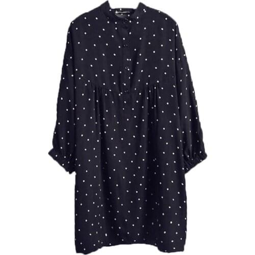 Fashion Large Size Womens Clothing 2021 Spring Autumn Korean Vintage Dot Black Dress V496