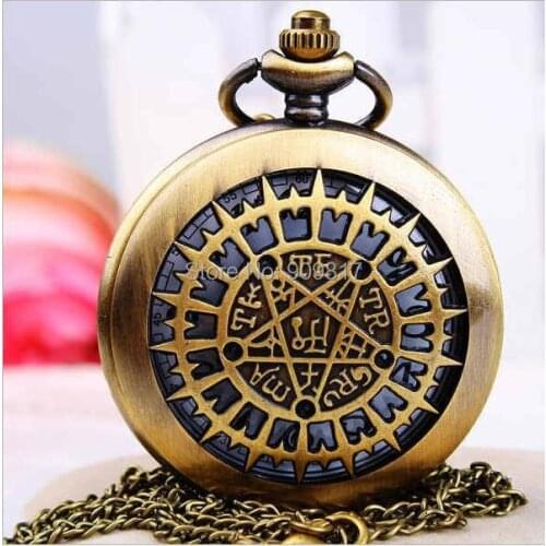 Wholesale 10 PCS/lot Quartz antique hollow out Pentagram classic style Quartz necklace pocket watch 4.5cm