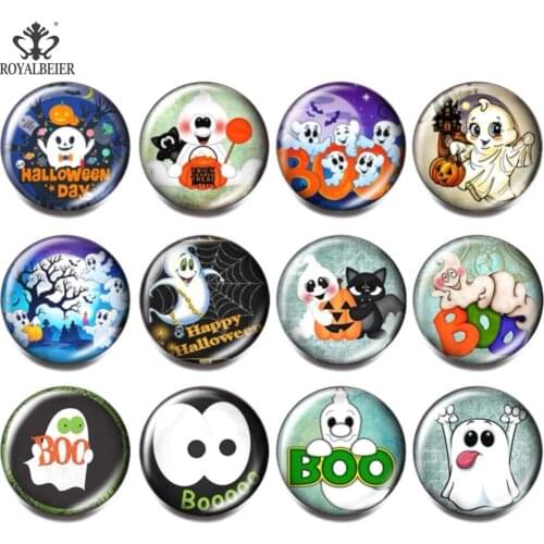 12pcs/Lot Halloween Ghost Snaps Button Skull Snap Buttons 18mm Black Cat Glass Bat Snaps Fit DIY Bracelets For Charm Jewelry