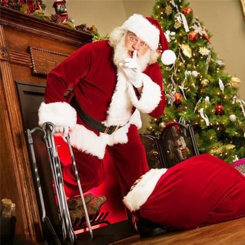 5/7pcs Christmas Santa Claus Costume Cosplay Fancy Dress Men Adult Flannel Pants Top Belt Hat and Beard Suit Xmas Party Outfit