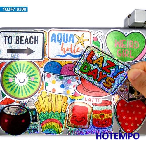 100pcs Cute Small Fresh Colorful Mixed Laser Style Waterproof Decals Stickers Pack for DIY Laptop Suitcase Phone Stationery Car