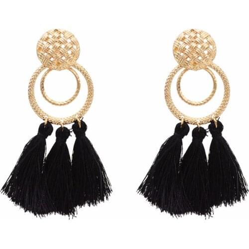 6 Colors Bohemian Gold Metal Long Thread Tassel Drop Earring For Women Fashion Jewelry Design Geometric Circle Earrings Dangle