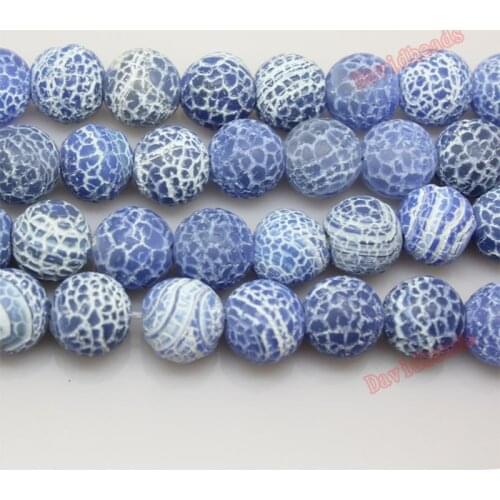 Free Shipping Natural Stone Frost Spider Web Blue Agat Round Loose Beads12mm For Jewelry Making