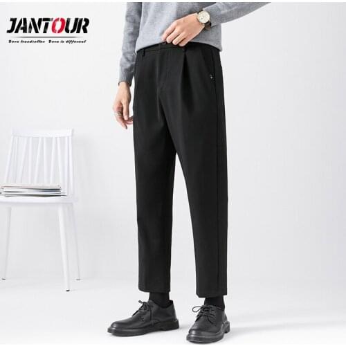 Brand Korean Style Straight Casual Pants Mens Fashion Solid Color Business Suit Streetwear Loose Smart Dress Mens Trousers