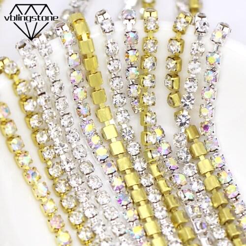 1Yard Claw Cup Rhinestone Chain Sew On Rhinestones Crystal AB Glass Rhinestone Trim For Clothes Jewelry Making SS4.5-SS16
