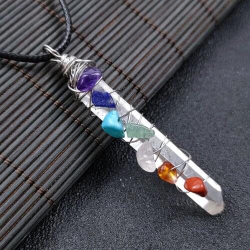 Chakra Healing White Crystal Pillar Stone Pendant Necklace Wire Wrapped Raw Wand for Yoga Meditation Spiritual Reiki Balancing