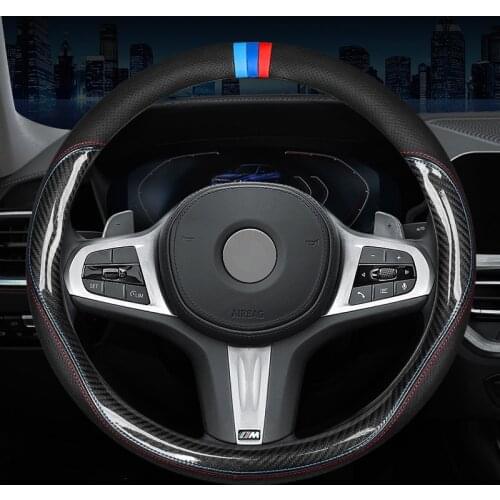 Carbon Fiber Leather Steering Wheel Cover For BMW 1 2 3 4 5 6 7 Series X1 X2 X3 X4 X5 X6 X7 F21 F22 G30 F15 F10 F20 Accessories