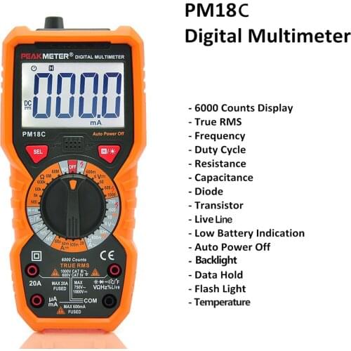 PM18C True RMS Digital Multimeter Measuring AC/DC Voltage Current Resistance Capacitance Frequency Temperature hFE NCV Tester