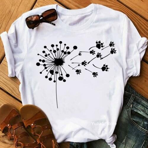 Dandelion CatS Claw Print T-Shirt WomenS Clothing Funny White Tshirt Femme Summer Tops Fashion T Shirt Female Harajuku Shirt