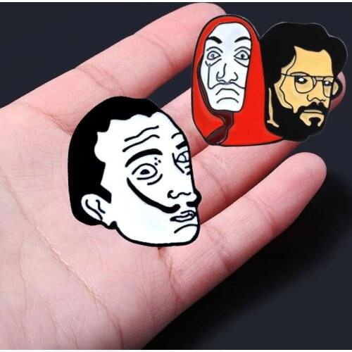 Classic TV La Casa De Papel Salvador Dali Brooches Pins Professor Mask Enamel Badges Pins Women Men Lapel Bag Shirt Accessory