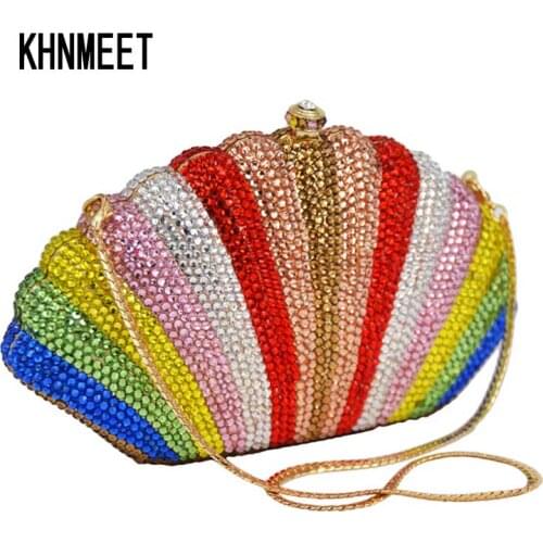 Korean style Clutch bags Luxury crystal evening bags full diamon sector shape women pochette bag wedding bride purse SC089