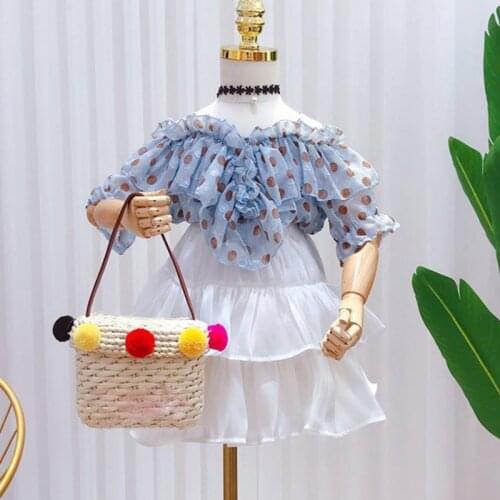 Summer Girls' Clothing Sets Chiffon Suit Polka Dot Short-sleeved T-shirt Skirt 2PCS Baby Kids Clothes Suit Children Clothing