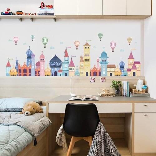 Colorful Castle Cartoon Wall Stickers Kids Room Bedroom Wall Decoration Kindergarten Decor Self-adhesive Wallpaper