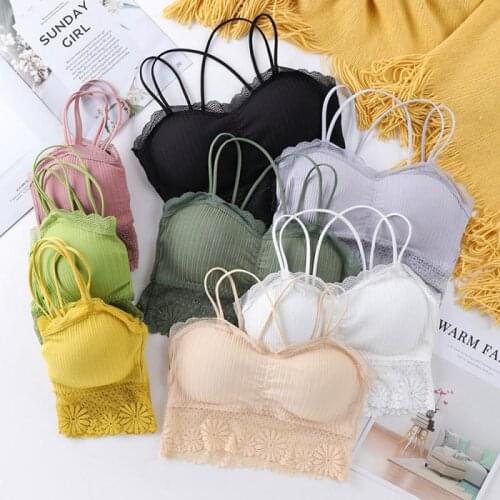 Lace wrapped chest strap sexy fashion beauty back bra anti-light out no steel ring ladies vest