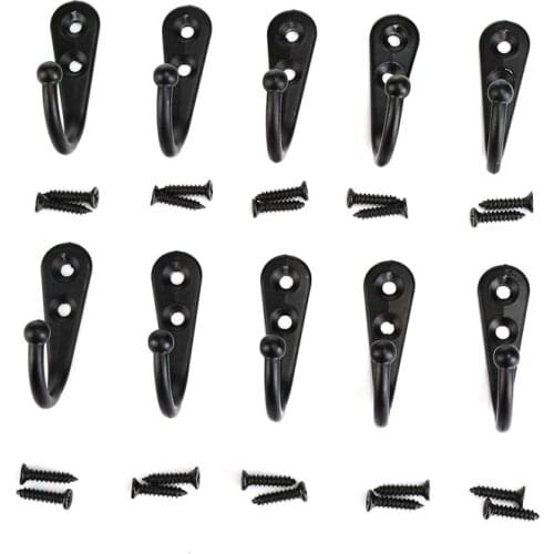 Coat Hook Wall Hook Black Bedroom Bathroom Coat Hook Kitchen Office Wall Hook (A Set of 10 with 20 Screws)