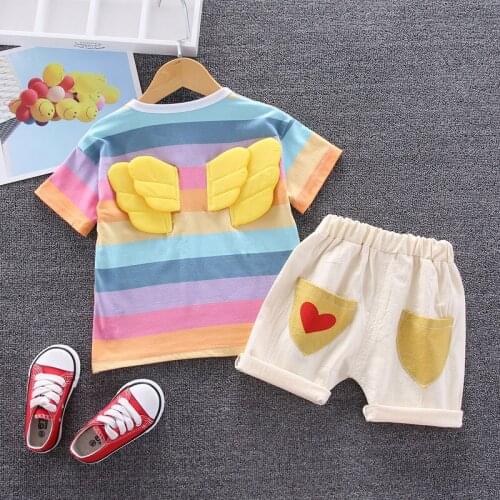 Summer Baby Girls Clothes Sets Rainbow T-shirt + Shorts Two-piece Sets Toddler Girls Clothes Kids Cotton Comfortable Sets