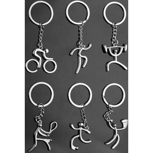 Fashion jewelry variety of creative metal sports logo key chain bicycle running weightlifting football basketball key ring small