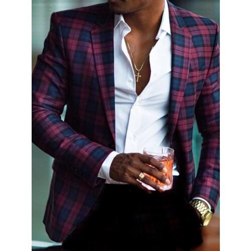 Fashion Red blue Plaid wedding suits for men coat man slim fit groom best man party formal business leisure Blazer only jacket