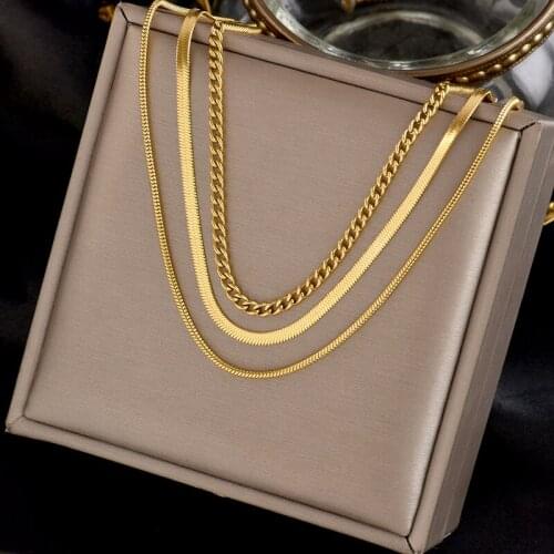 Stainless steel fadeless three-piece set can be separately worn minimalist bare chain new triply wear temperament collars chain