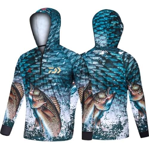 2020 New Fishing Clothing Hooded Printing Fishing Clothes Sunscreen Breathable Anti Mosquito Quick Dry DAWA Fishing Shirt