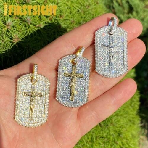 New Iced Out Bling Square Jesus Cross Pendant Necklace For Men Women Silver Color AAA Zircon Jesus Charm Choker Hip Hop Jewelry